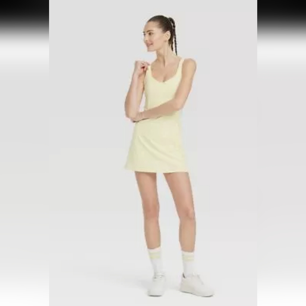 All in Motion Yellow Active Dress Built-in Bra & Shorts UPF 50+ Size L NWT
